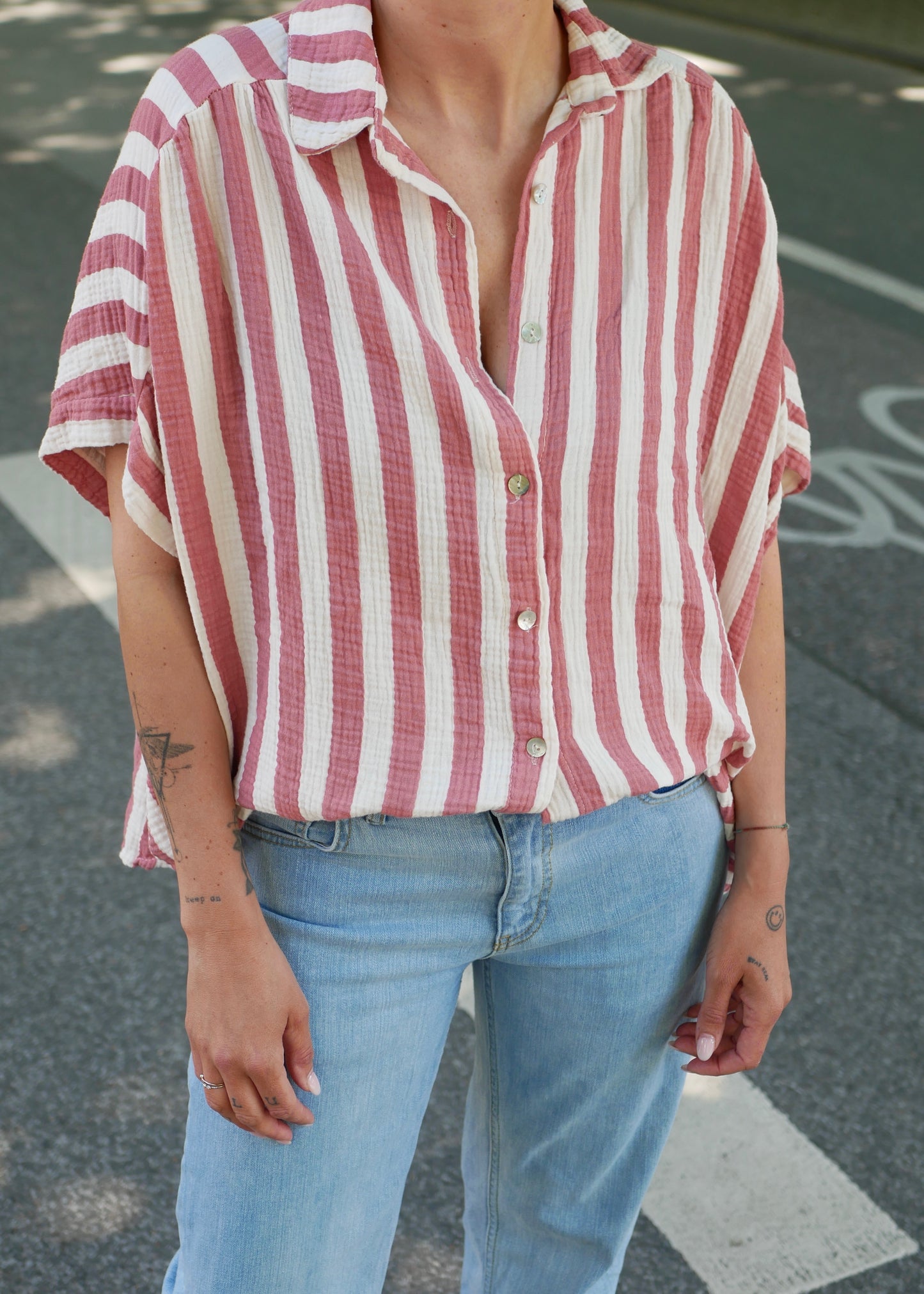 Muslin Blouse red stripes