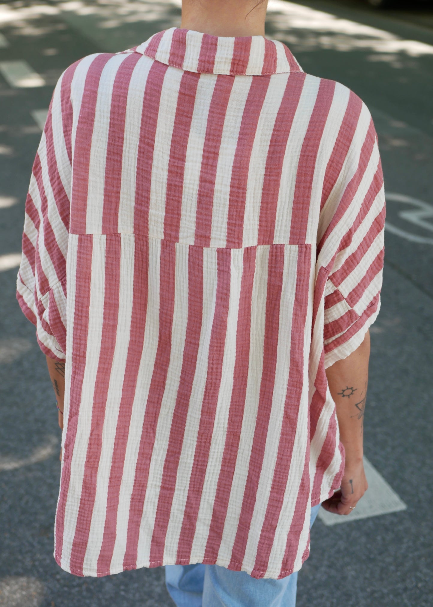 Muslin Blouse red stripes