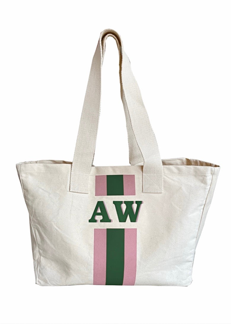 L.A.LU INITIAL CANVAS SHOPPER SET • Rosa / Dunkelgrün