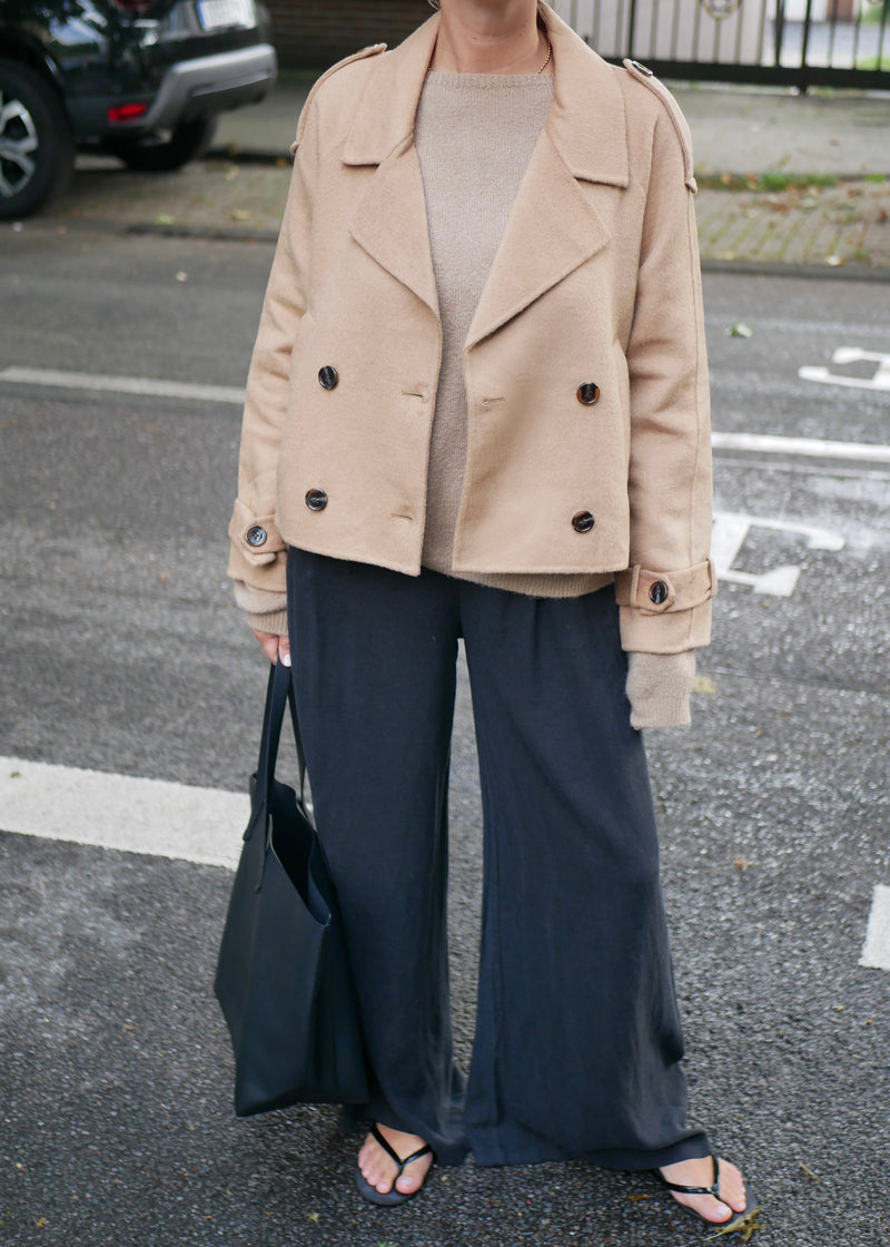 ‘WORKER WOOL TRENCH’ camel