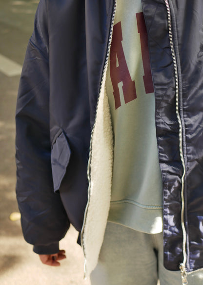 ‘TEDDY’ Classic Nylon Bomber Navy reversible