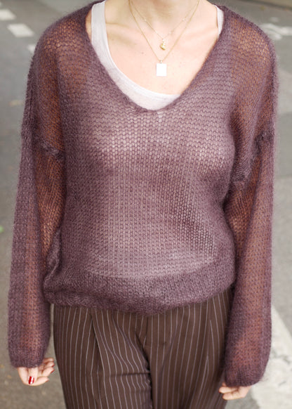 ‘FLUFFY KNIT’ Pullover mauve chocolate