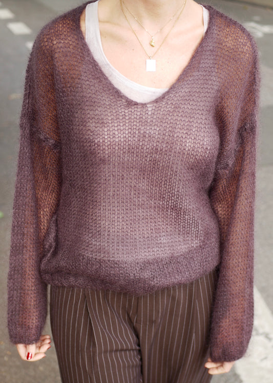 ‘FLUFFY KNIT’ Pullover mauve chocolate