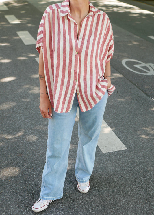 Muslin Blouse red stripes