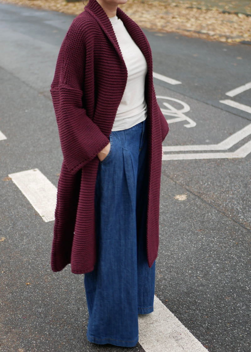 ‘BIG KNIT COAT’ cherry wine