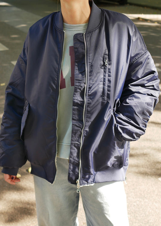 ‘TEDDY’ Classic Nylon Bomber Navy reversible