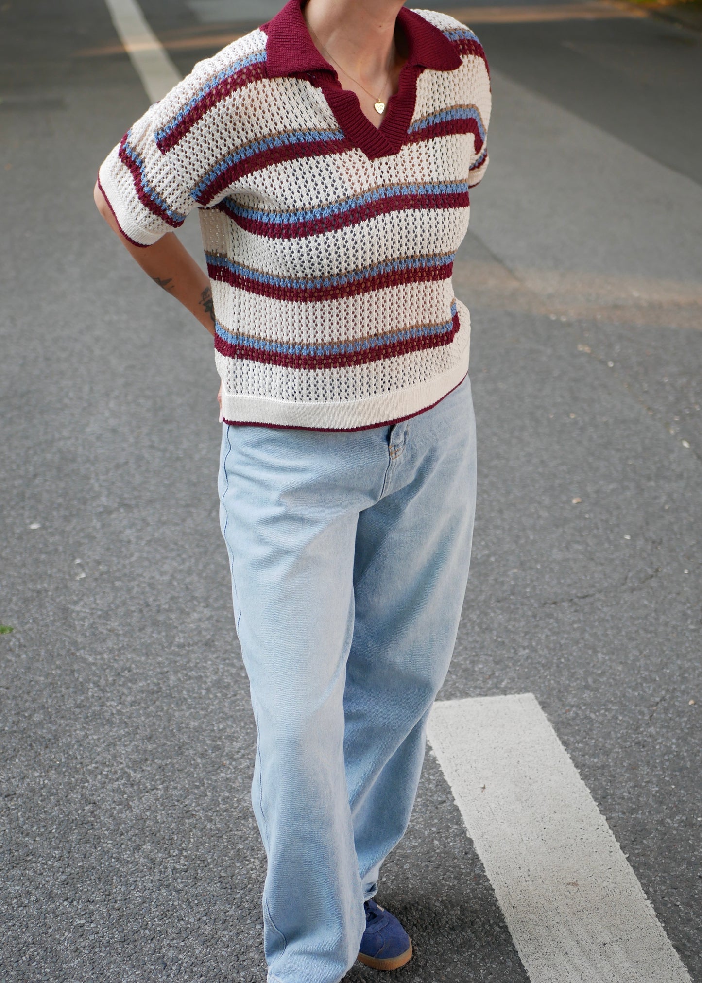 ‘STRIPES’ Polo Knit shirt cherry blue