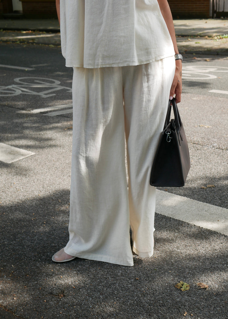 ‘WIDE LINEN' wide leg pants cream