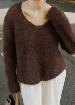 ‘FLUFFY V KNIT’ Pullover chocolate