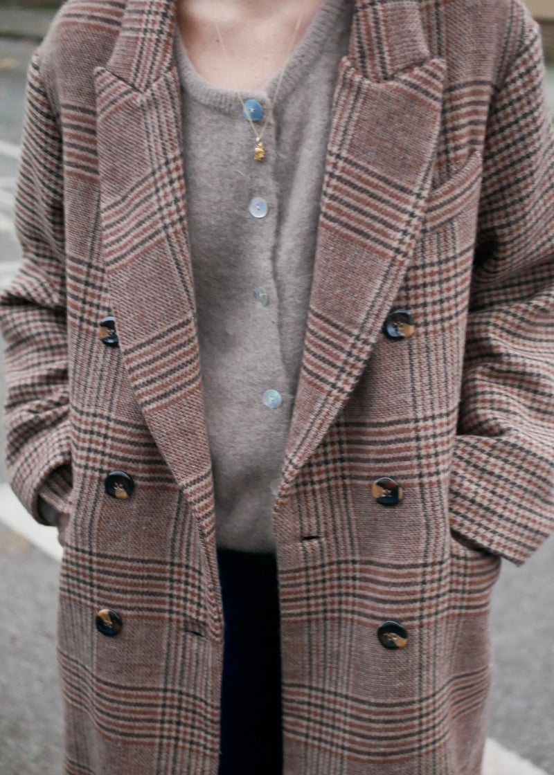 ‘CHECKERED COAT’ camel brown