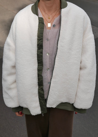 ‘TEDDY’ Classic Nylon Bomber olive reversible