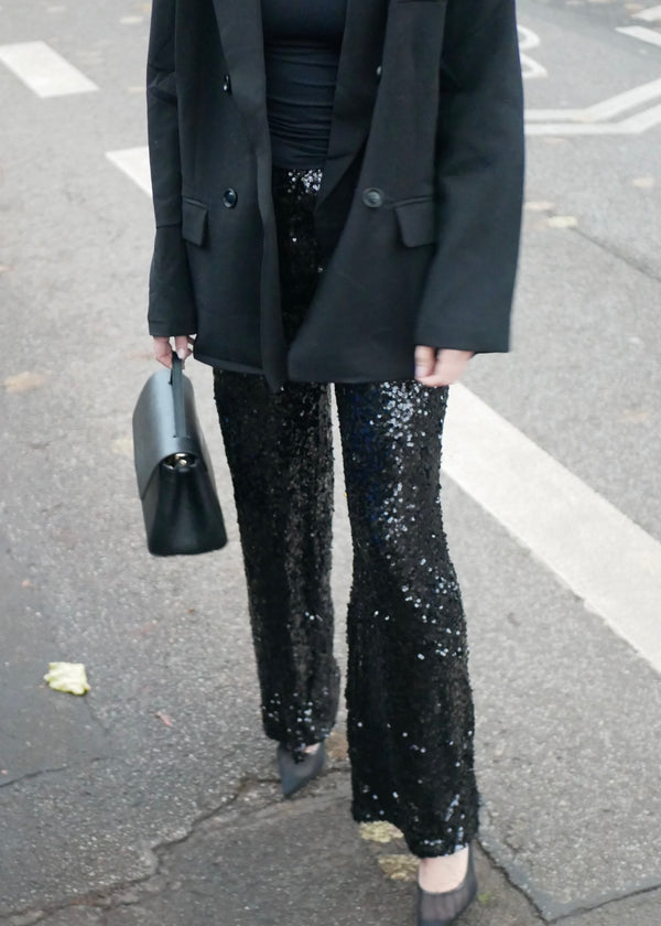 ‘GLAM FLARED PANTS' sequins black