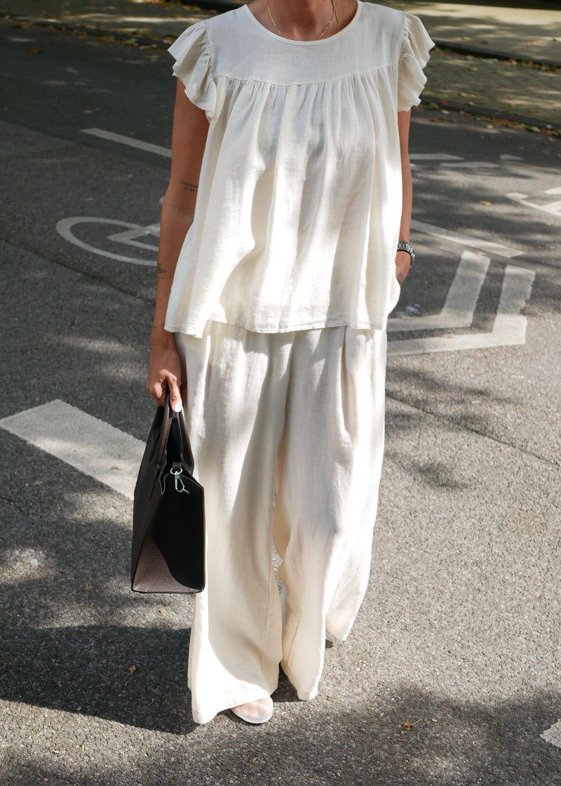 ‘WIDE LINEN' wide leg pants cream