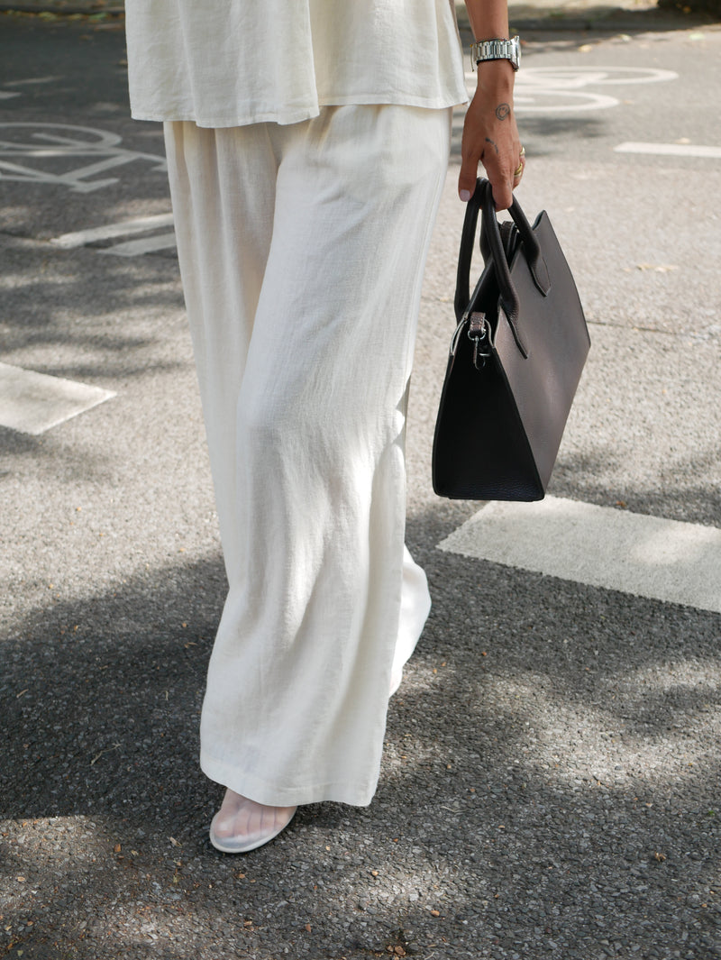 ‘WIDE LINEN' wide leg pants cream