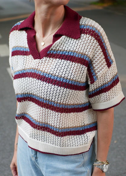 ‘STRIPES’ Polo Knit shirt cherry blue
