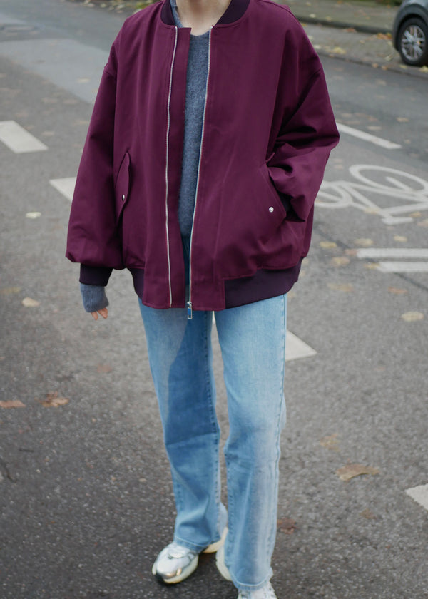 ‘BERRY’ College Bomber Jacket Bordeaux