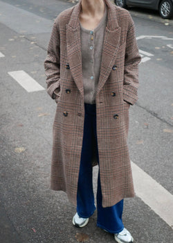 ‘CHECKERED COAT’ camel brown