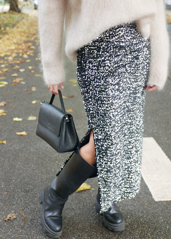 'GLAM PENCIL KNIT' long skirt silver black