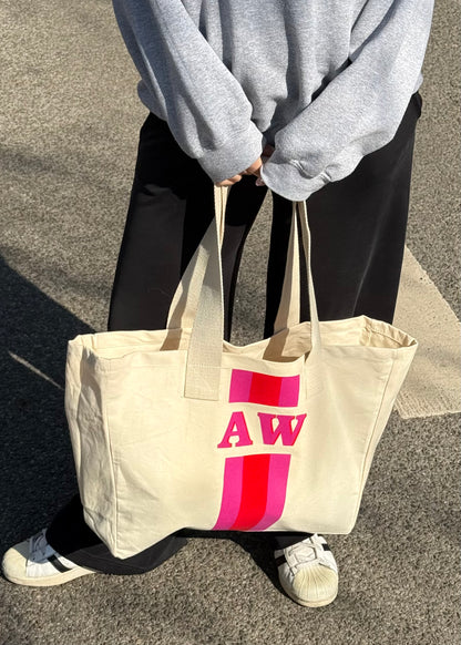 L.A.LU INITIAL CANVAS SHOPPER SET • Pink / Rot
