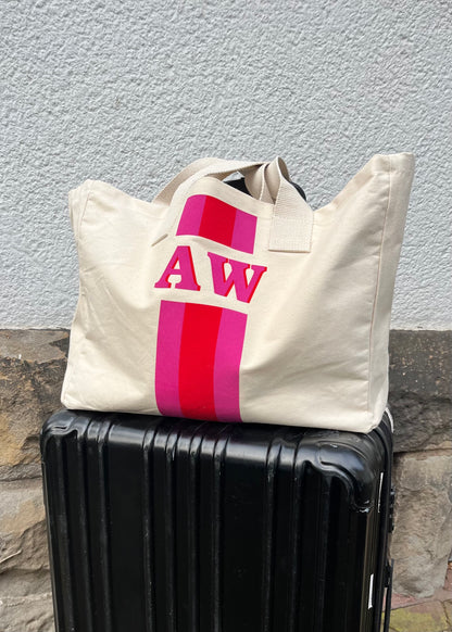 L.A.LU INITIAL CANVAS SHOPPER SET • Pink / Rot