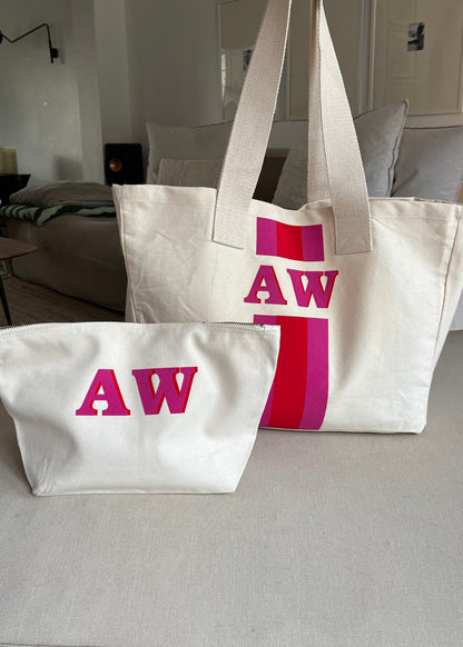 L.A.LU INITIAL CANVAS SHOPPER SET • Lila / Rot