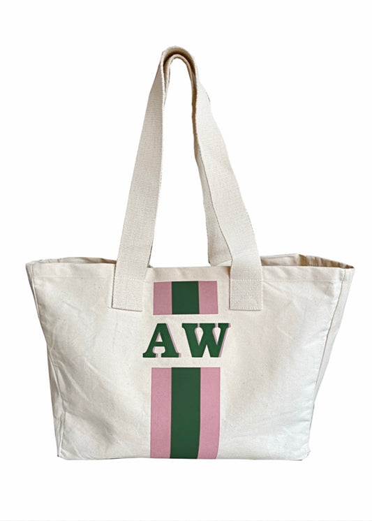 L.A.LU INITIAL CANVAS SHOPPER SET • Rosa / Dunkelgrün