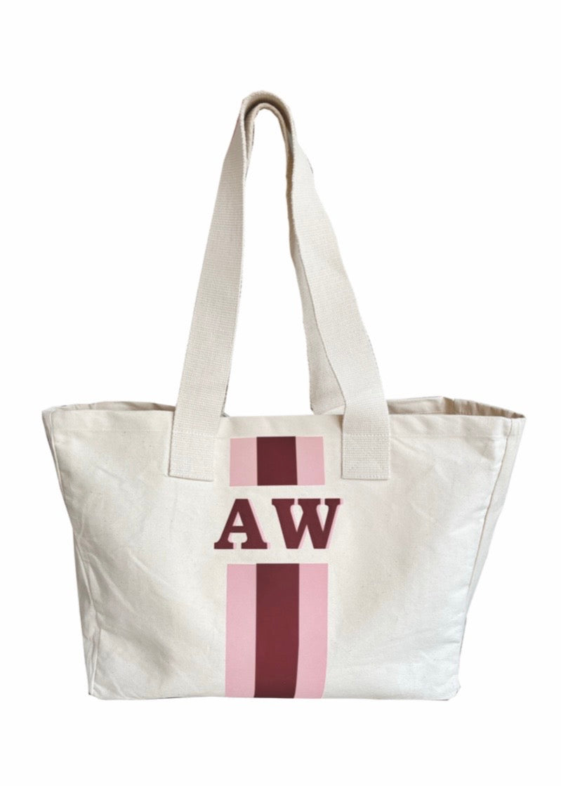 L.A.LU INITIAL CANVAS SHOPPER SET • Bordeaux / Rosa